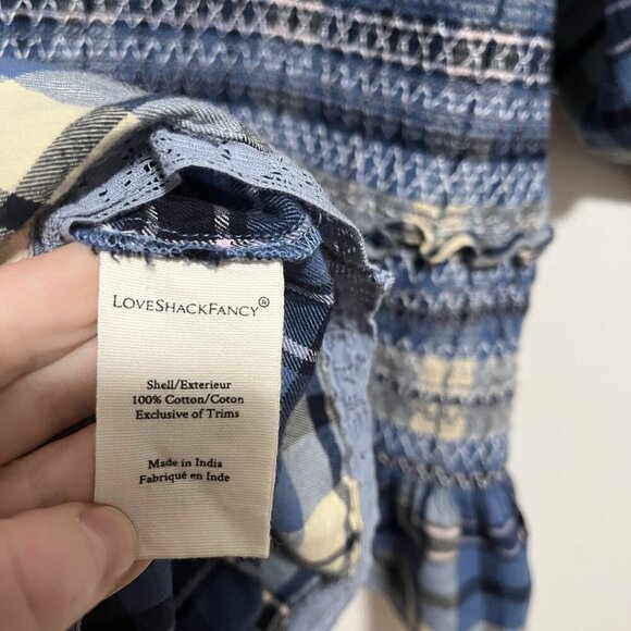 LoveShackFancy Stanley Smocked Plaid Dress in Blue Yellow Denim Skies Size Large - Picture 9 of 12